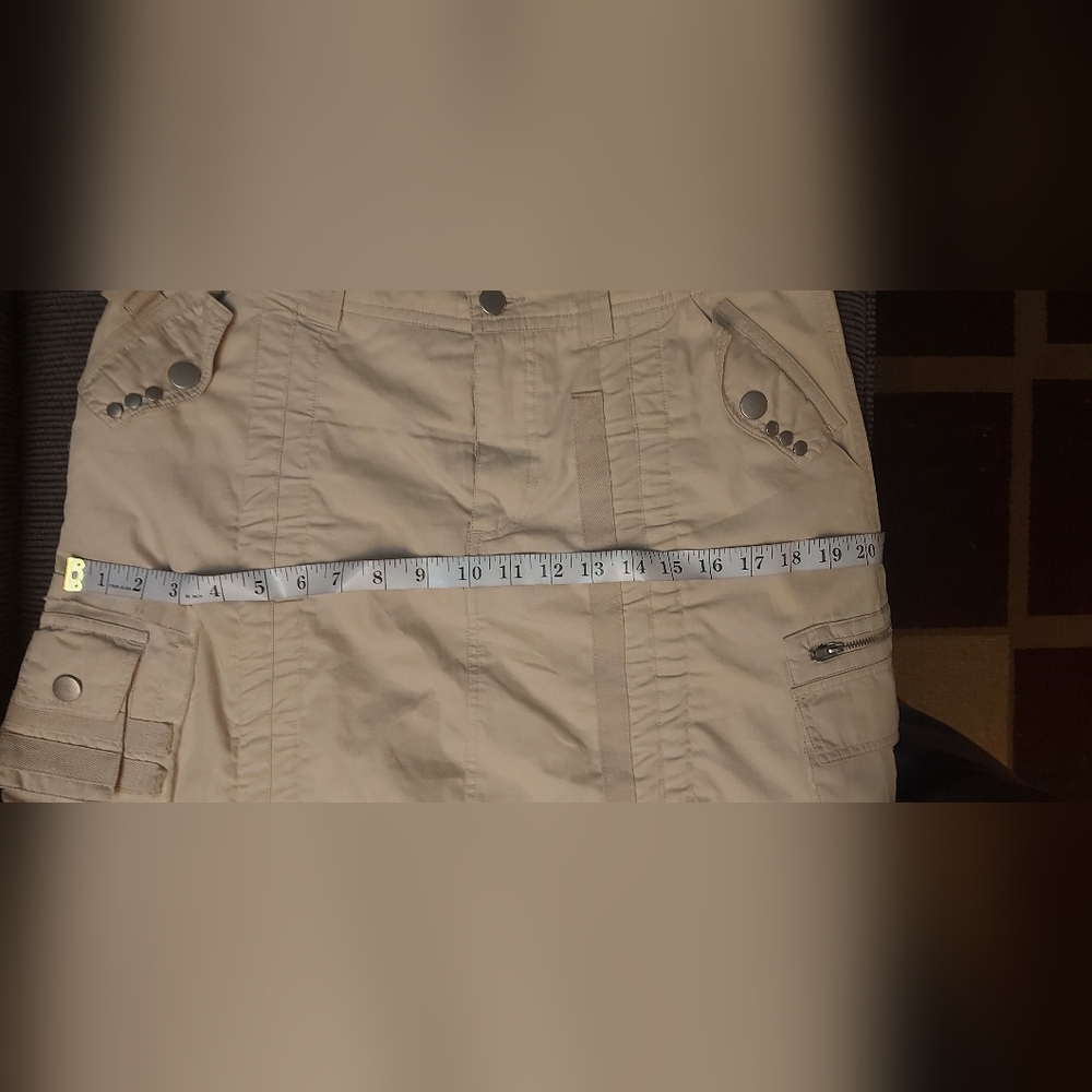 Y2K Utility Cargo Midi Skirt Cream Cotton Ruched Hem Deane White Sz 4 - Picture 11 of 13